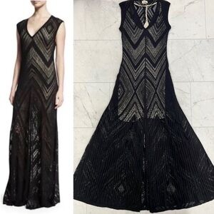 👗 L’AGENCE Tatiana Sleeveless V-Neck Burnout Dress. Color: Black. Size: L